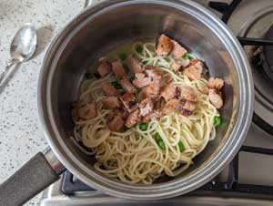 Sausage, pasta & peas
